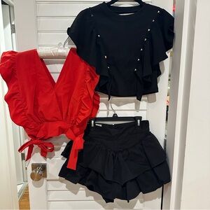 Lot 3 AC Rendon Items - 2 Tops 1 Skirt / Skort Sz 0 Red Black